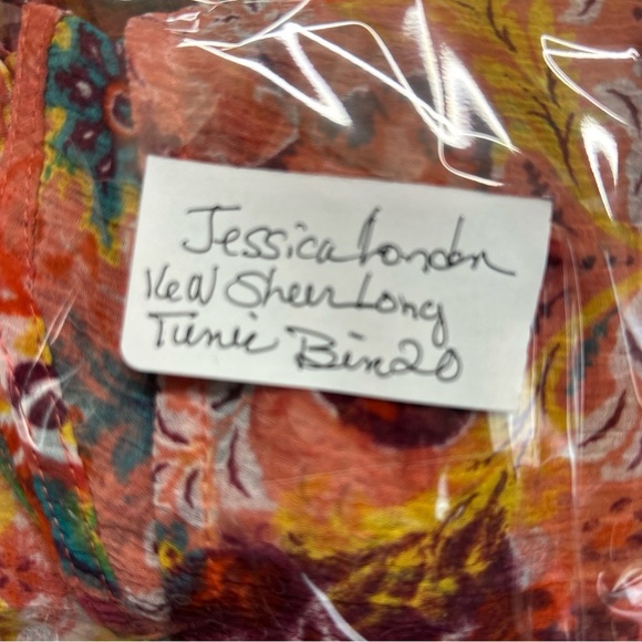 JESSICA LONDON Women’s 16W Long Tunic Colorful SHEER Roll Tab‎  Button Topper - Picture 15 of 15